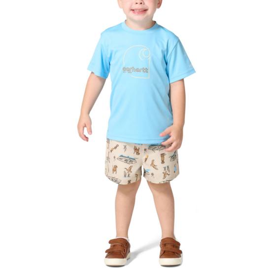 Carhartt Toddler Boys Short Sleeve Force Sun Defender Short and Woven Printed Short Set