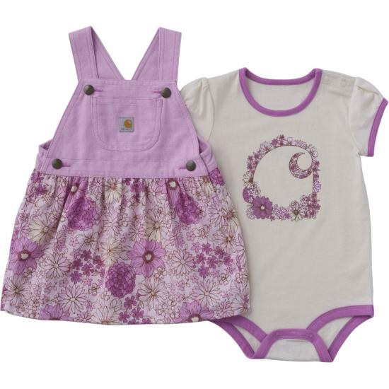 Carhartt Infant Girls Short Sleeve Bodysuit and Chambray Jumper Set