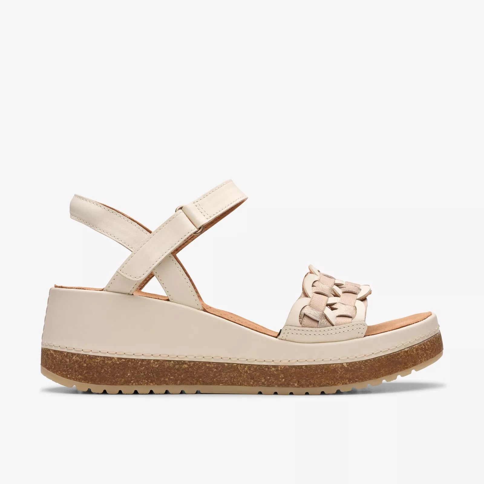 Clarks Women’s Kassanda Bar Wedge Sandal — Cream Multi Leather