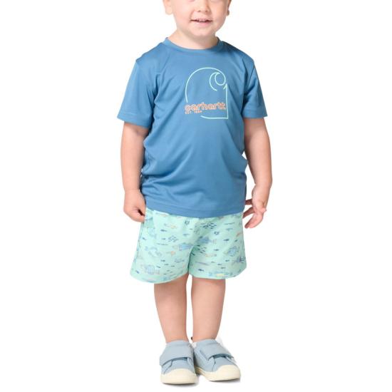 Carhartt Boys Short Sleeve Force Sun Defender Shirt and Woven Printed Short Set
