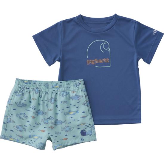 Carhartt Infant Boys Short Sleeve Force Sun Defender Short and Woven Printed Short Set