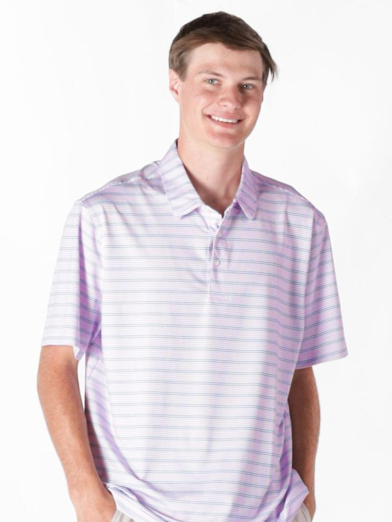 Simply Southern Men's Striped UPF Polo - Purple Stripe