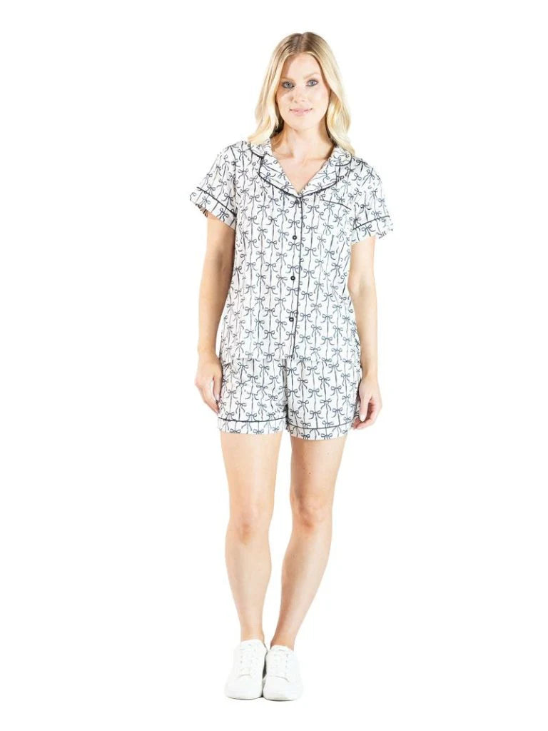 Simply Southern Women's Black Bows Button PJ Set