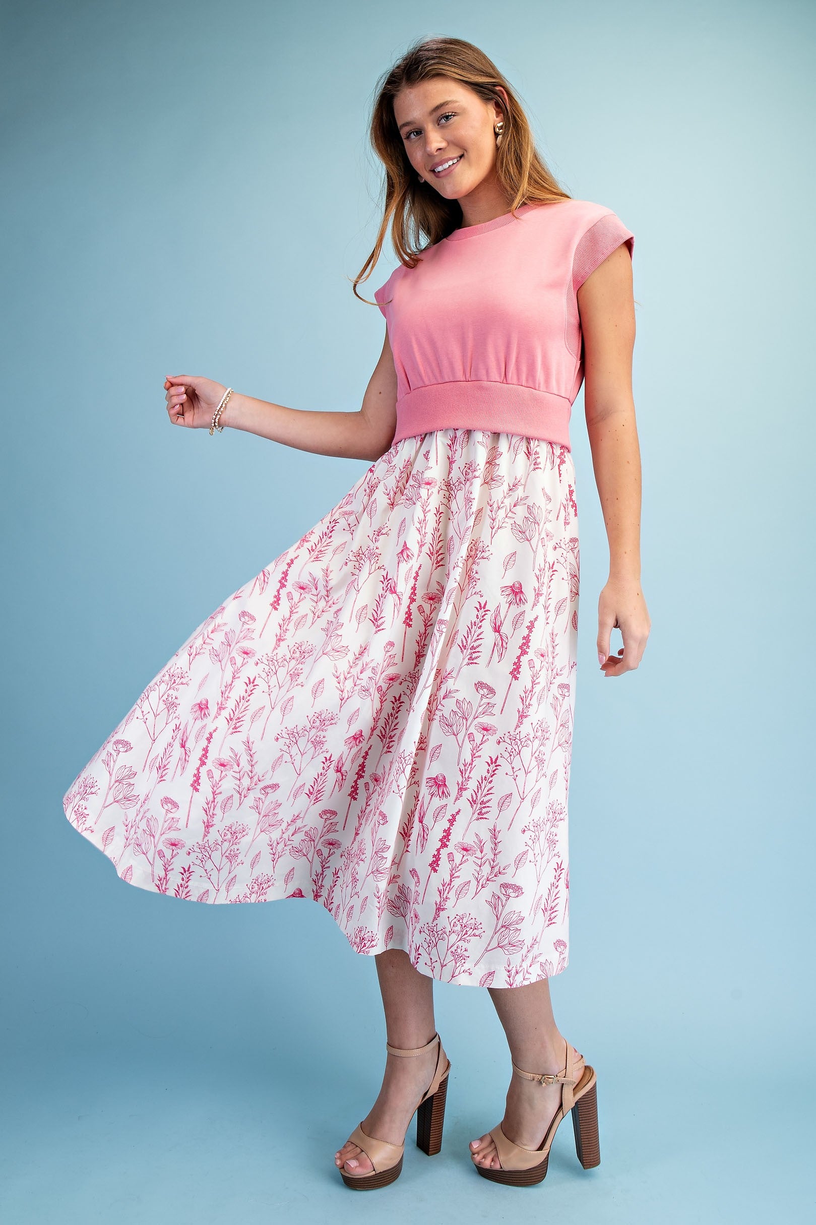 GiGiO Sweatshirt And Floral Print Illusion Midi Dress