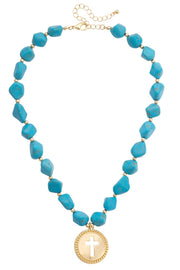 Canvas Roswell Cross Coin Necklace in Turquoise