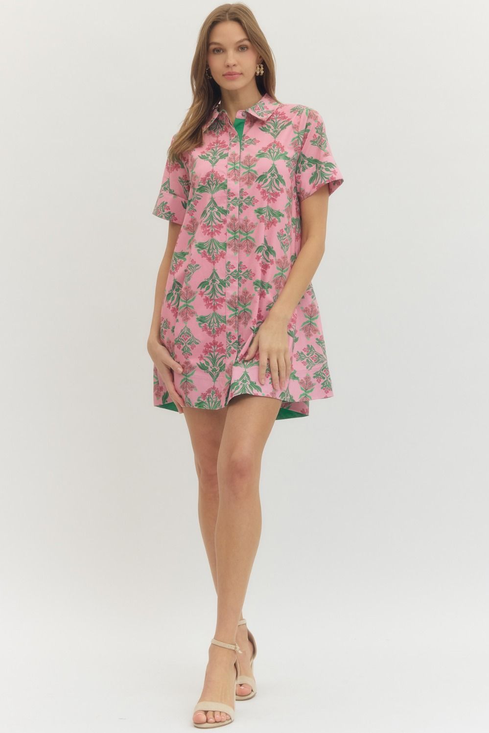 Entro Women's Pink Floral Print Short Sleeve Mini Dress