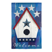 Evergreen Patriotic Birdhouse Suede Garden Flag