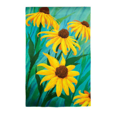 Evergreen Black-Eyed Susies Suede Garden Flag
