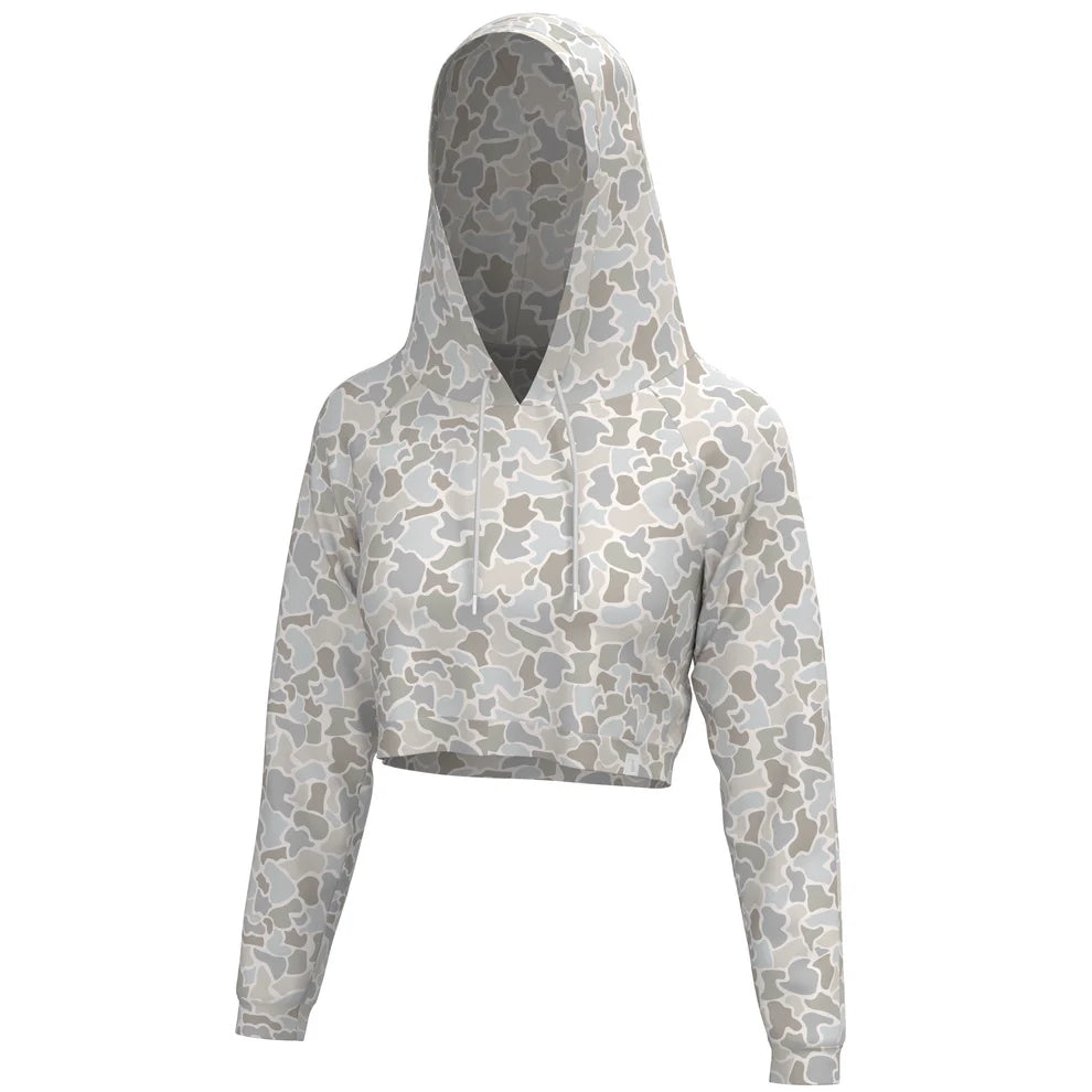 Local Girl Women's Velvet Fleece Cropped Hoodie - Forest Camo Saltwater