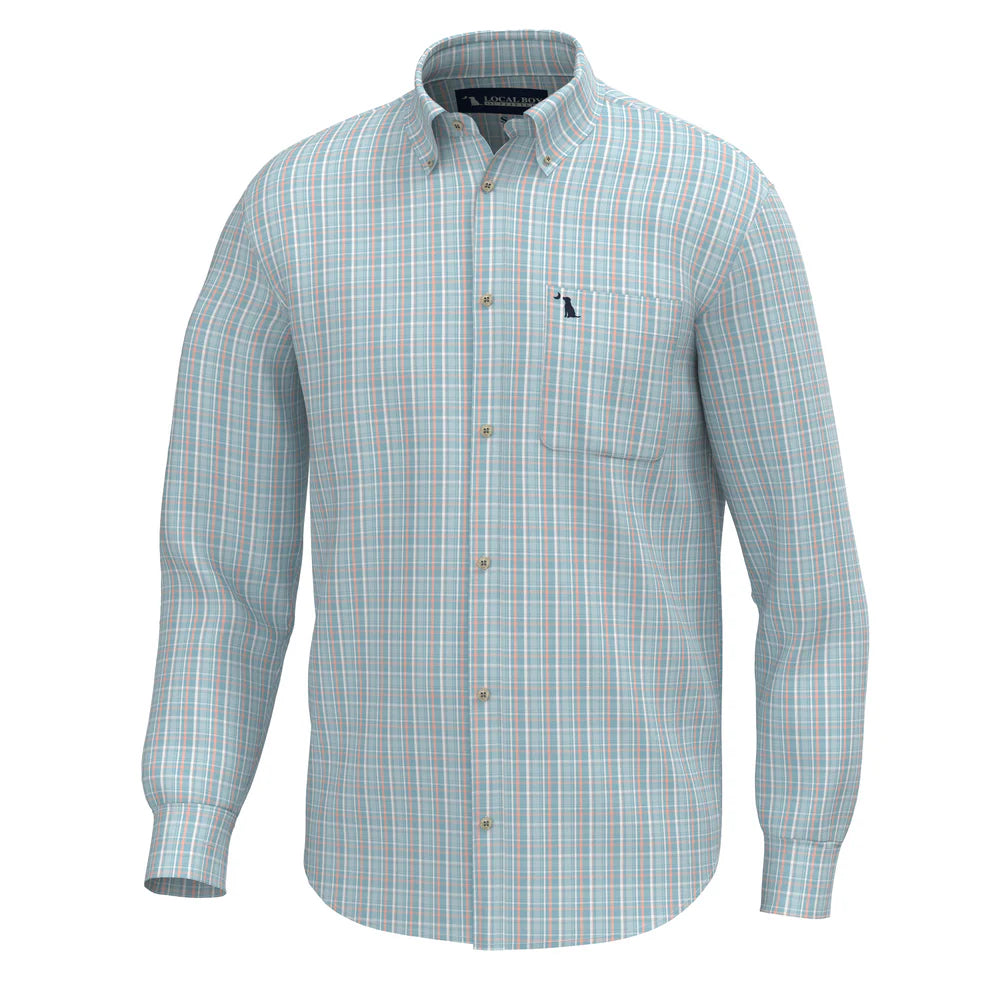 Local Boy Men's Buffkin Dress Shirt - Teal/Aqua/Salmon