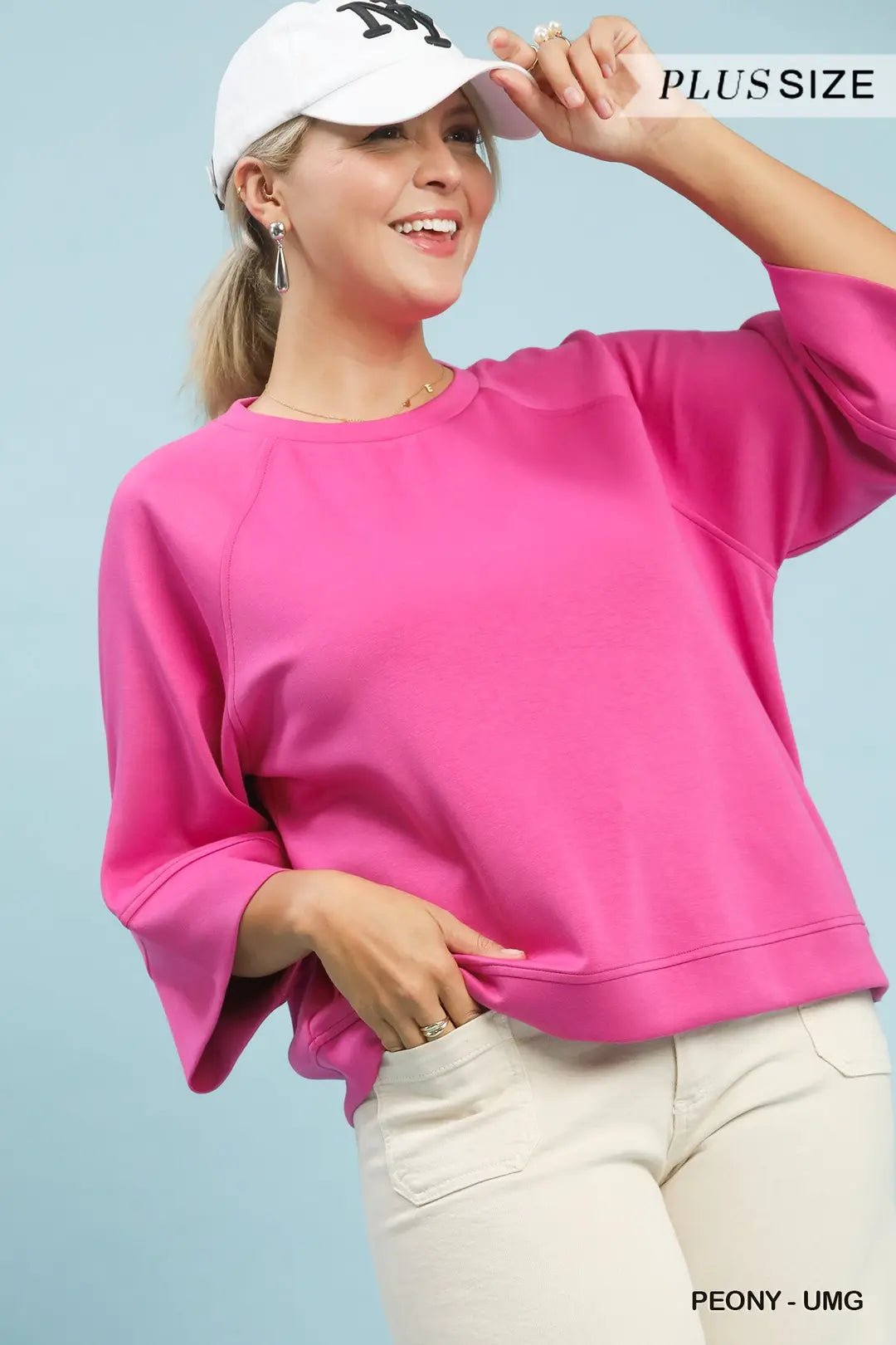 Umgee Women's Peony 3/4 Sleeved Drop Shoulder Top