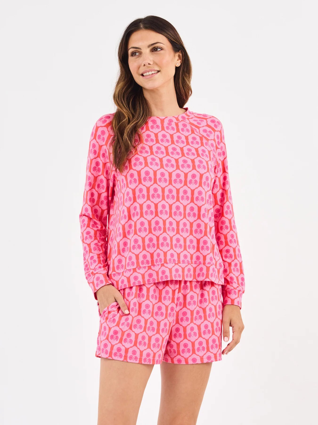 Mary Square Women's Annie Shorts Set - Rosette Charm Pink