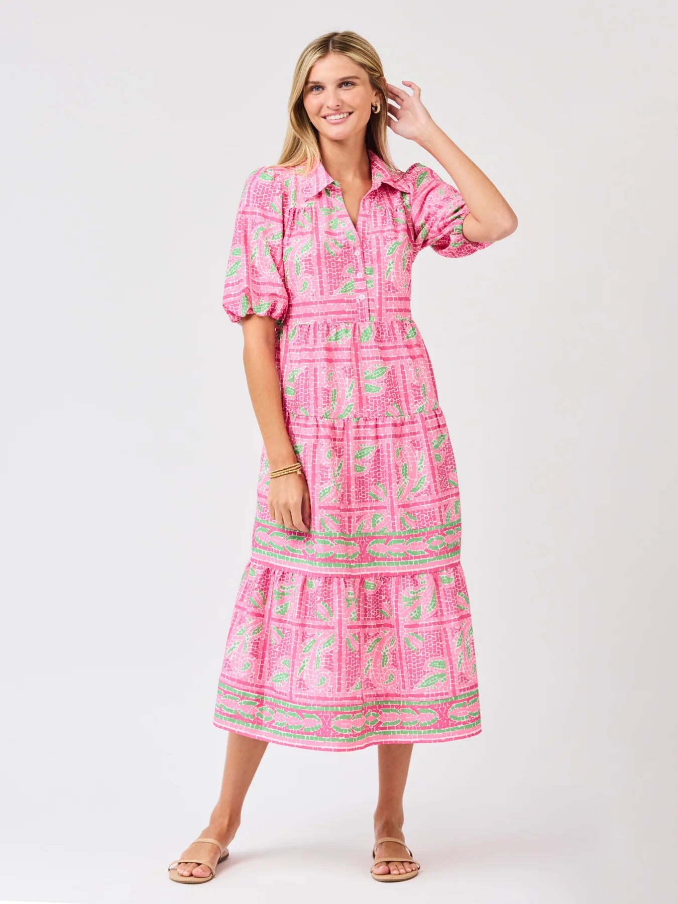 Mary Square Women's Eloise Dress - Trellis Tiles Pink