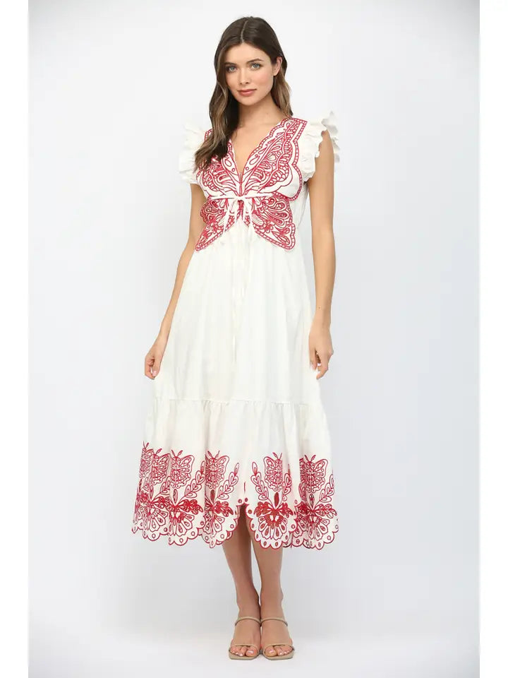 Fate Women's Off White Flutter Sleeve Maxi Dress