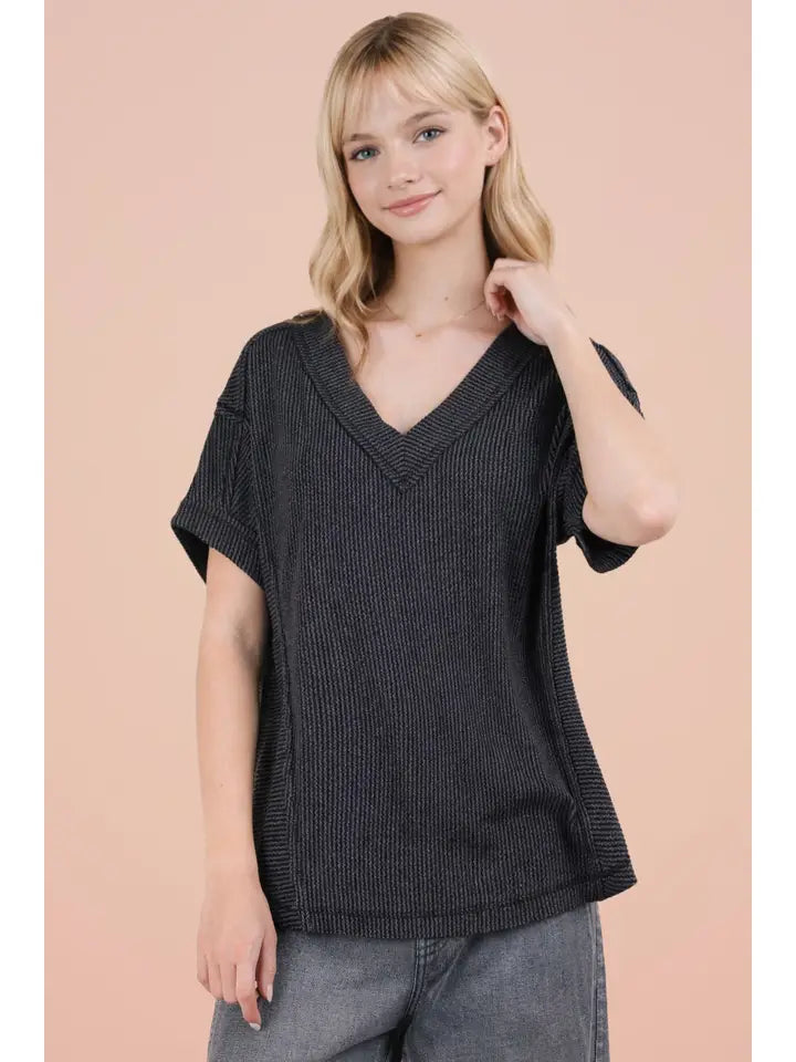 Very J Women's Soft Casual Comfy Textured Ribbed Knit Top