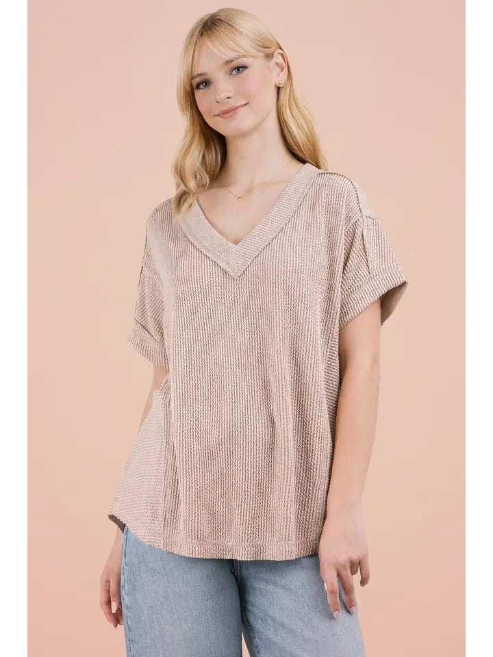 Very J Women's Soft Casual Comfy Textured Ribbed Knit Top