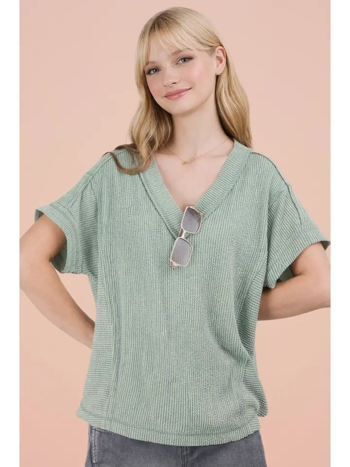 Very J Women's Soft Casual Comfy Textured Ribbed Knit Top
