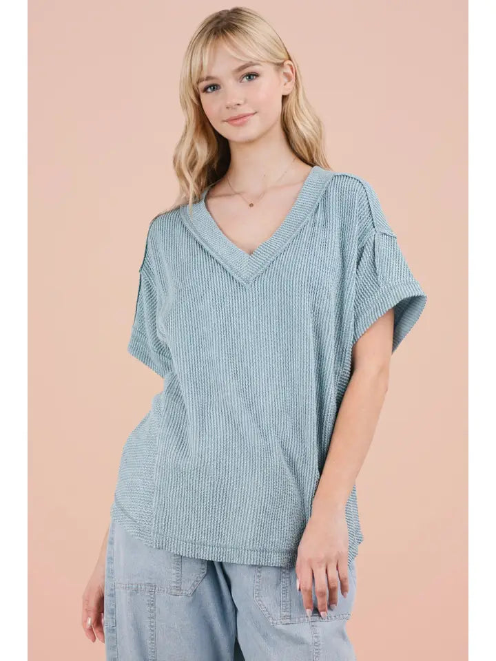 Very J Women's Soft Casual Comfy Textured Ribbed Knit Top