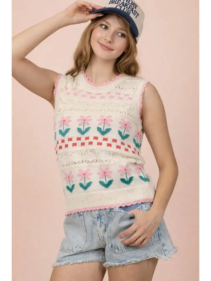 Very J Women's Floral Sweater Vest Top