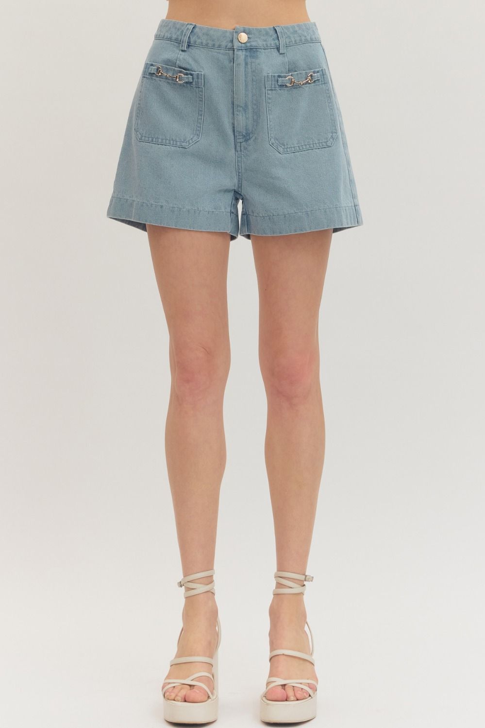 Entro Women's Light Blue High Waisted Shorts