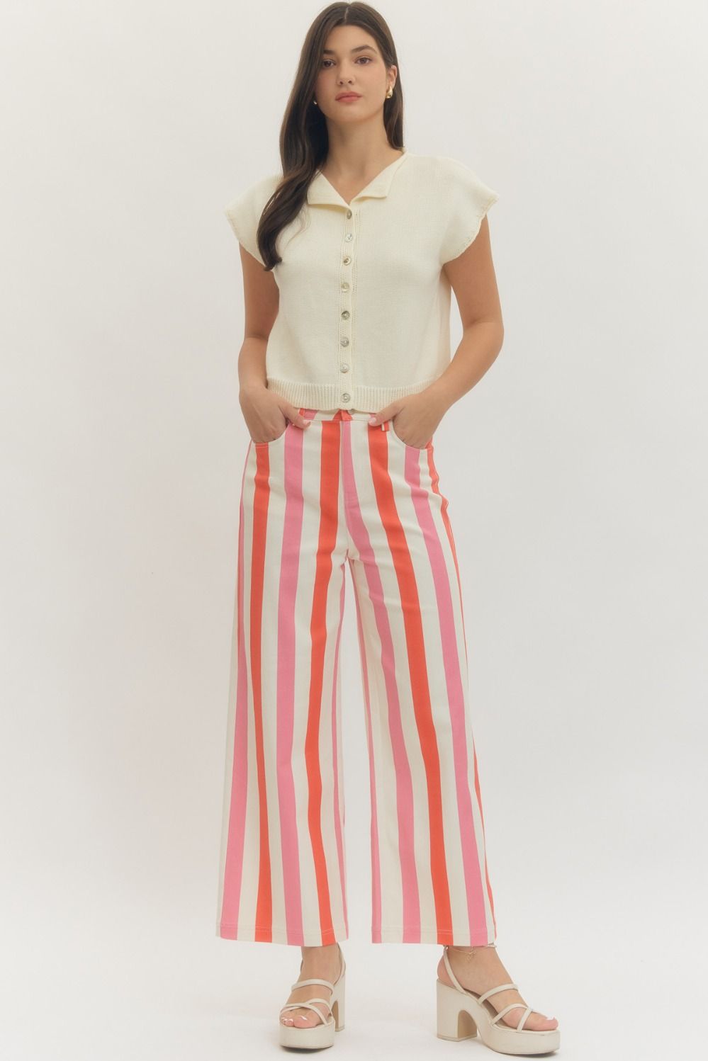 Entro Women's Pink Stripe Straight Leg Pants