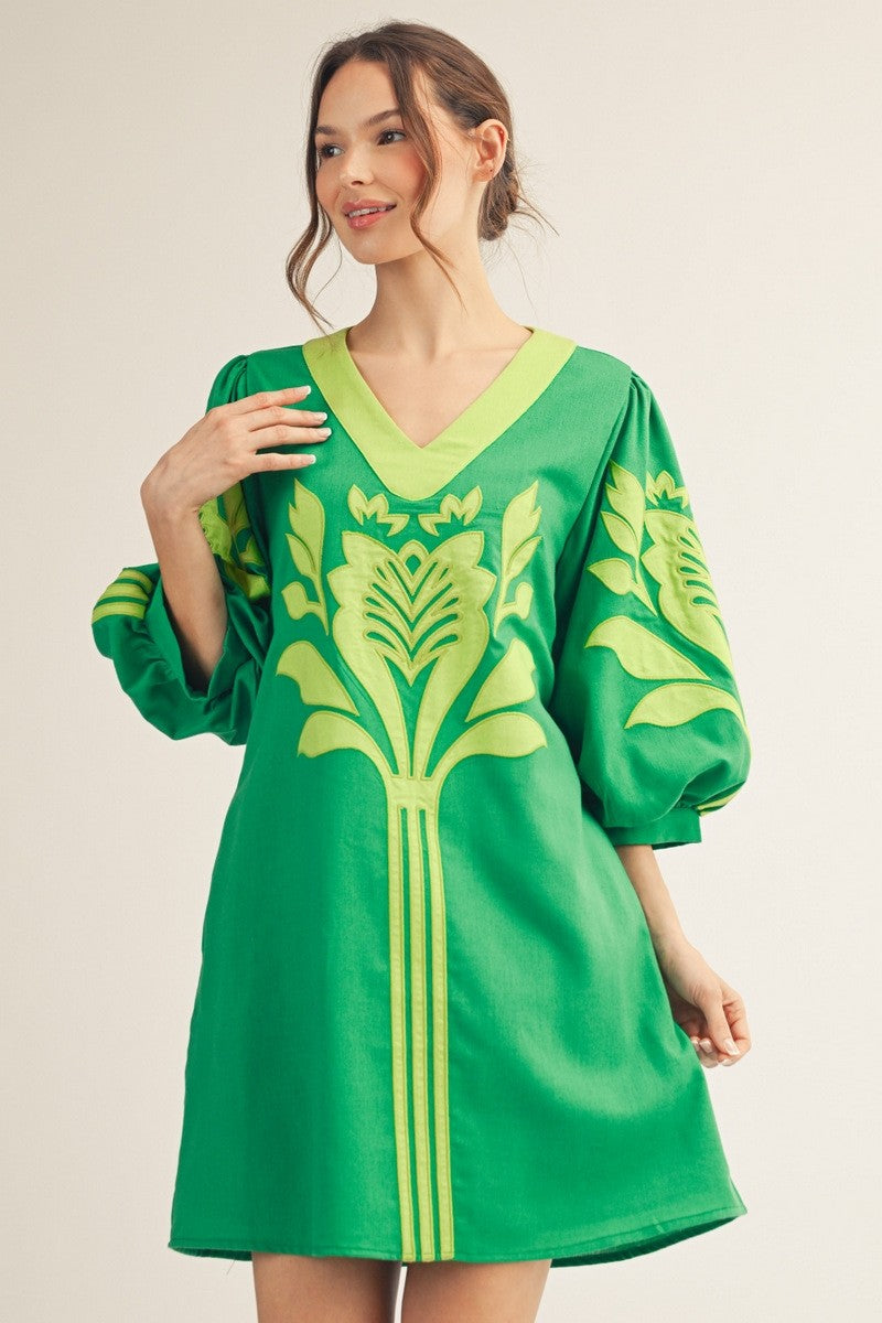 Jodifl Women's Green Baroque Floral Shift Dress