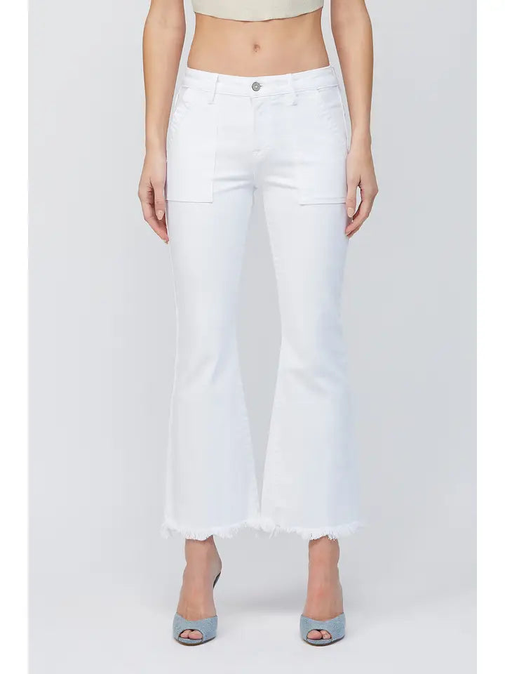 Hidden Jeans Women's White Cargo Pocket Cropped Flare