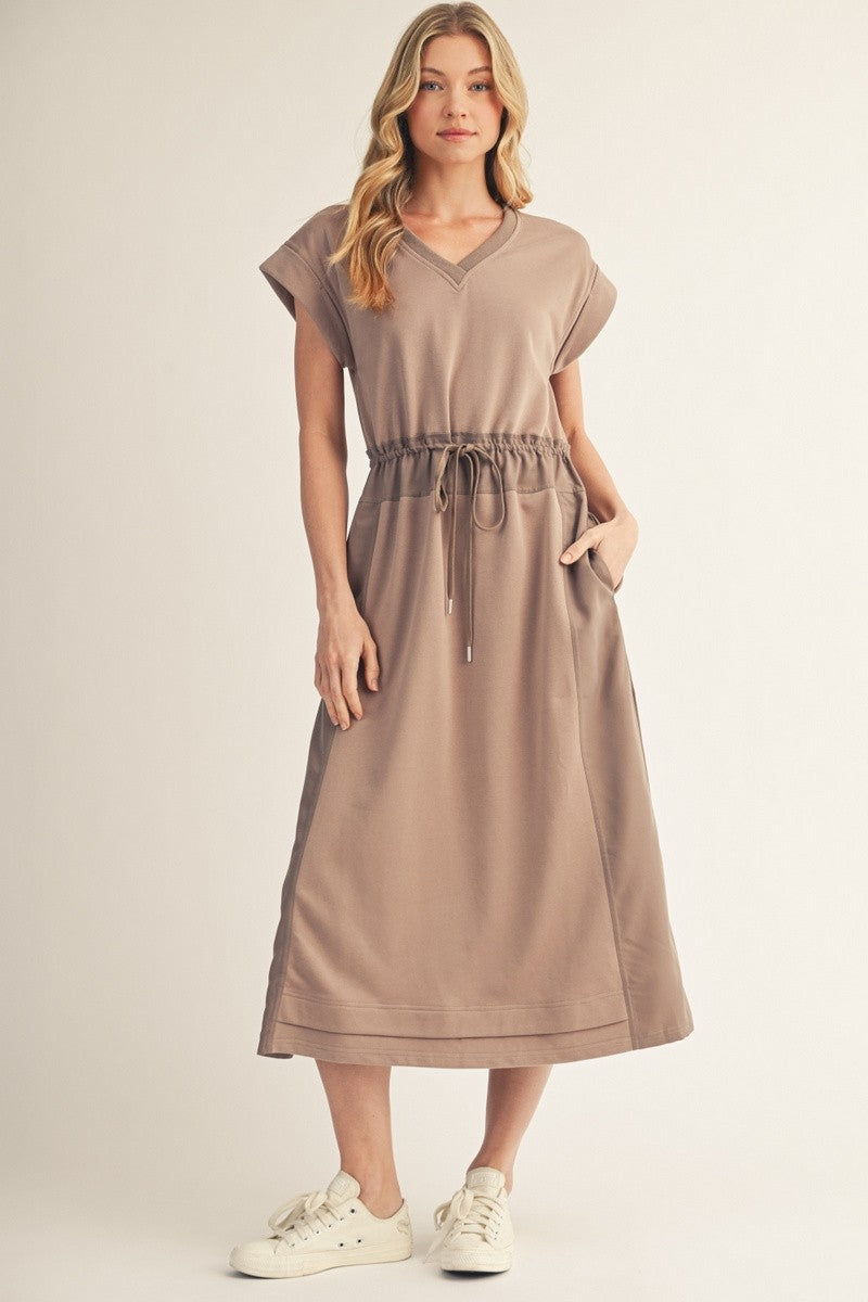 Jodifl Women's Cocoa Drawstring Waist Midi Dress