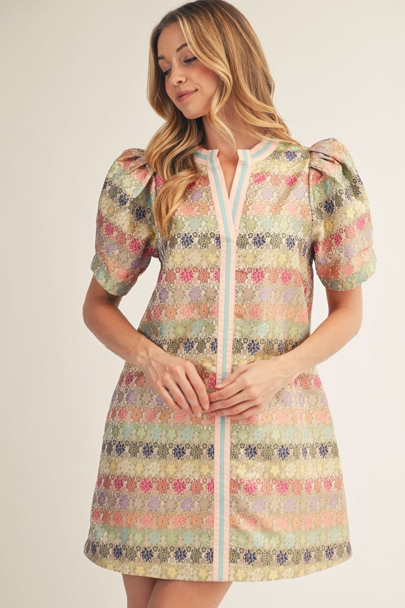 Jodifl Women's Puff Shoulder Jacquard Dress