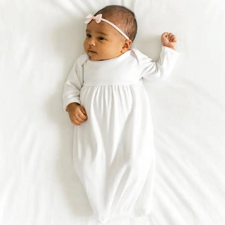 Magnolia Baby Solid Essentials White Gown with Pink Picot Trim