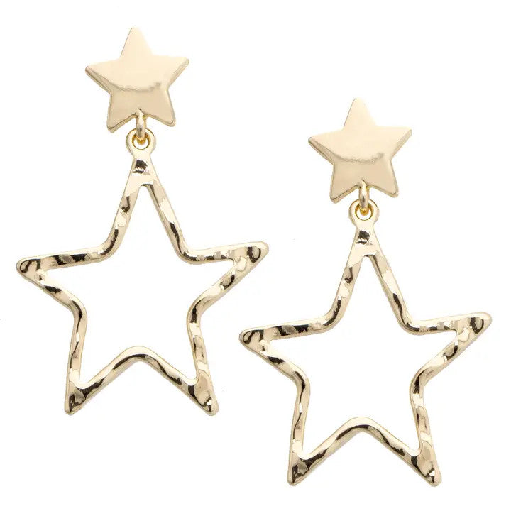 Canvas Cindy Double Star Drop Earrings - Shiny Gold