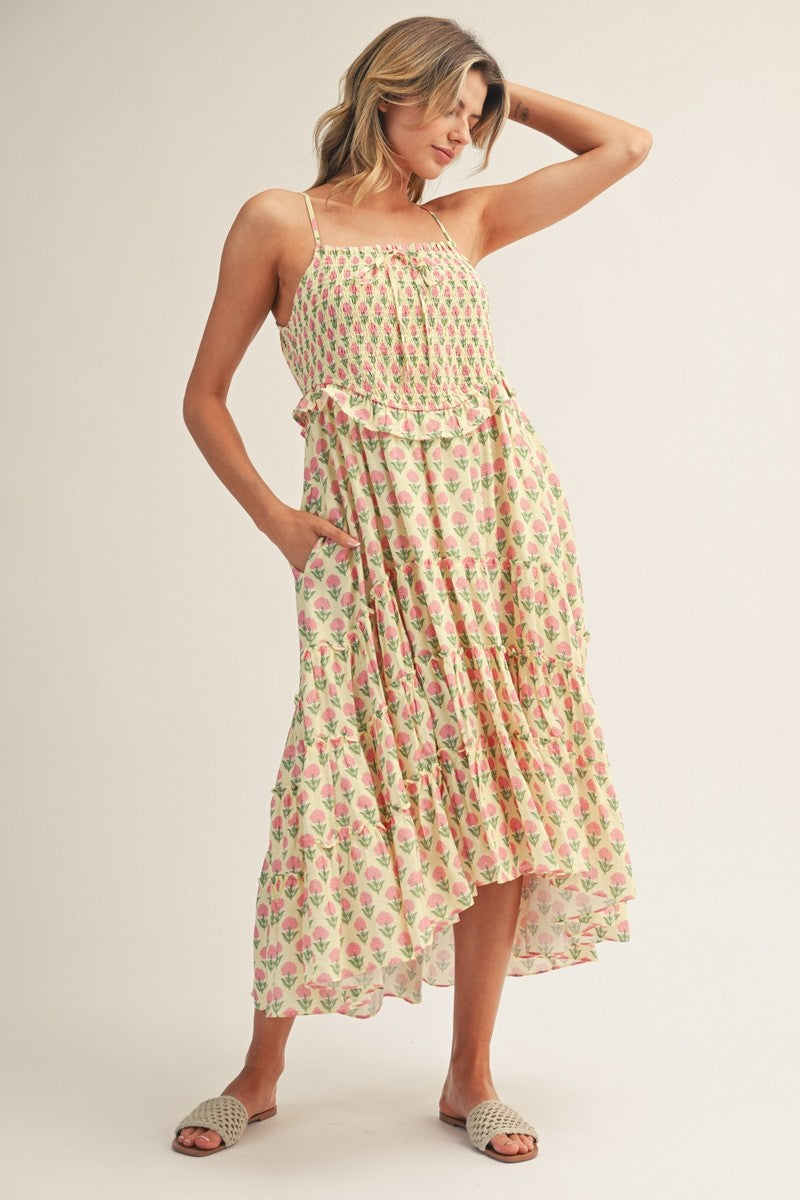 Jodifl Women's Yellow Floral Midi Dress