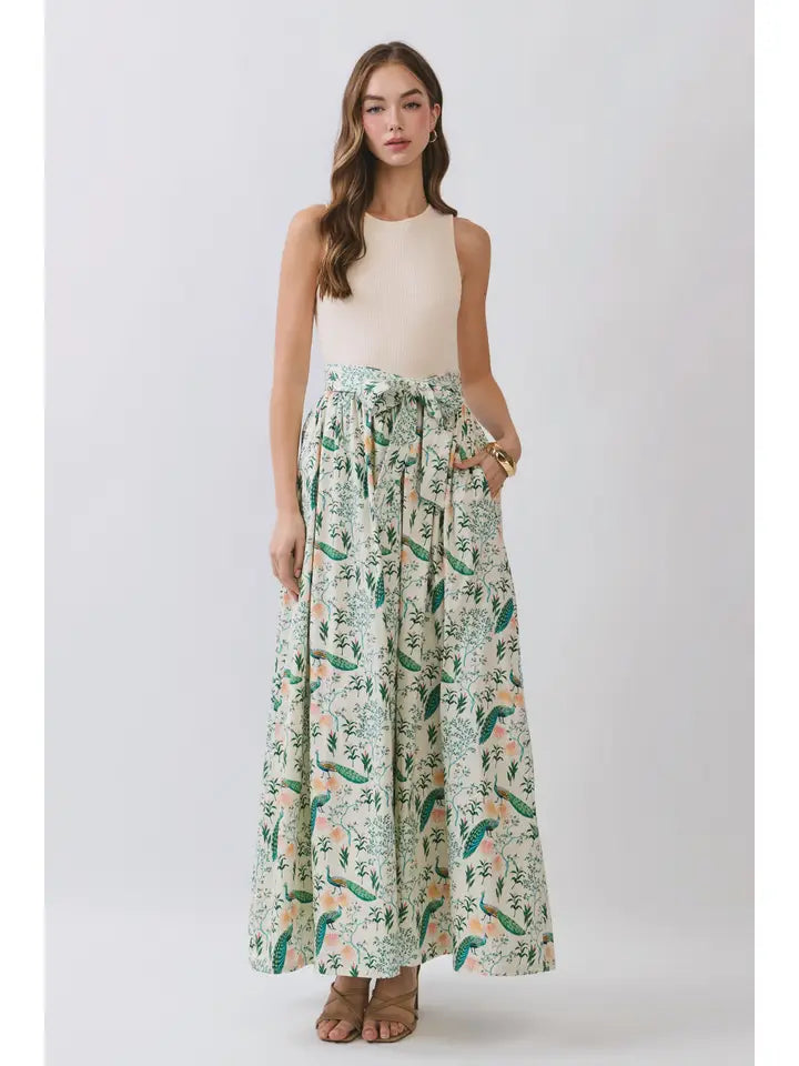TCEC Women's Printed Contrast Bodice Maxi Dress