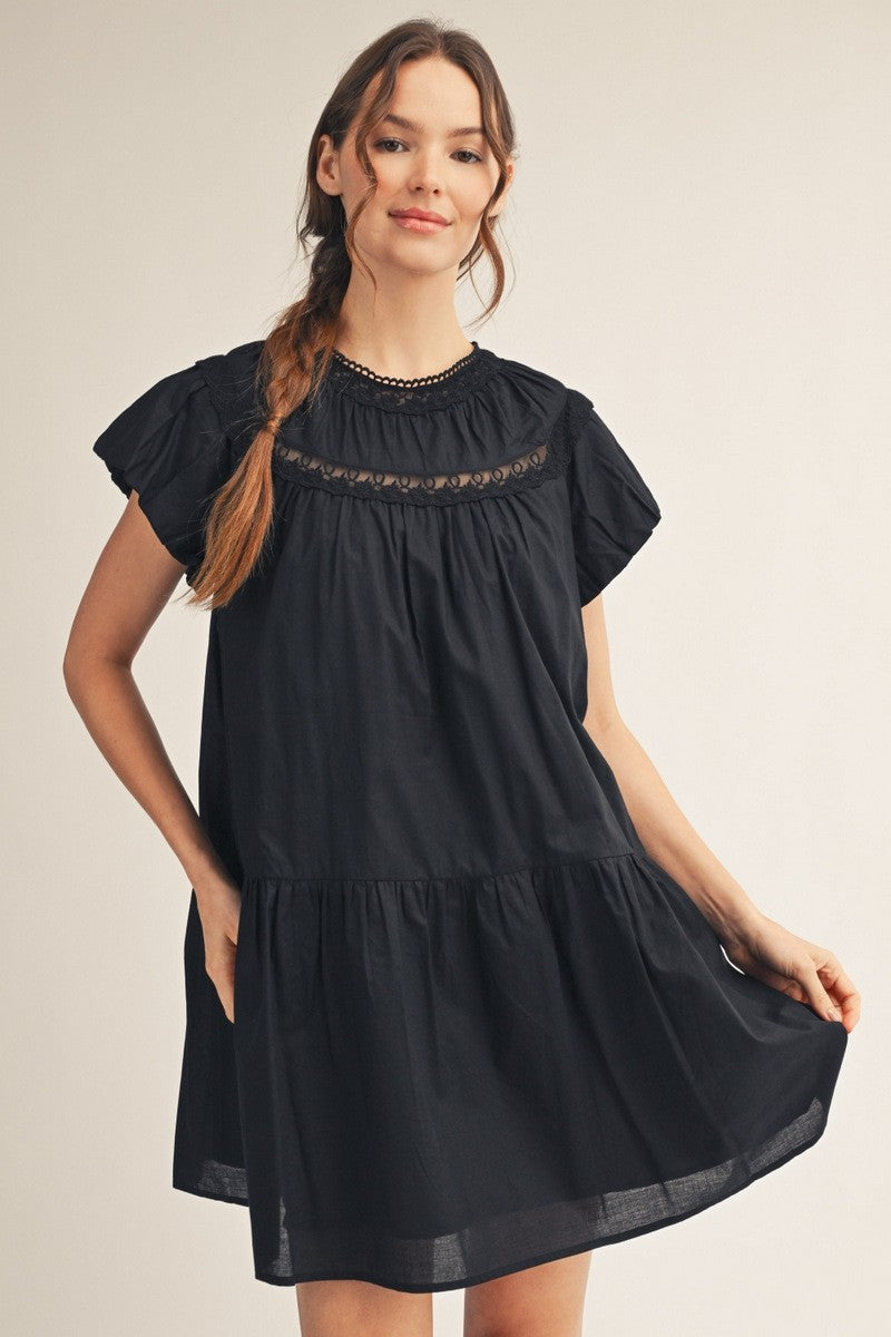 Jodifl Women's Lace Accent Lovely Solid Dress - Black