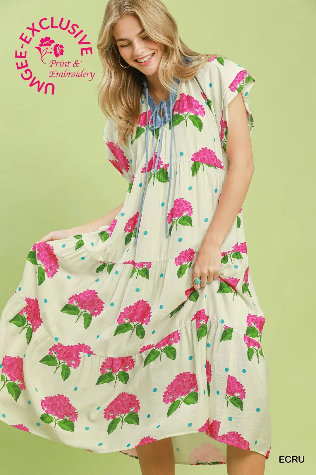 Umgee Women's Hydrangea Tiered Midi Dress