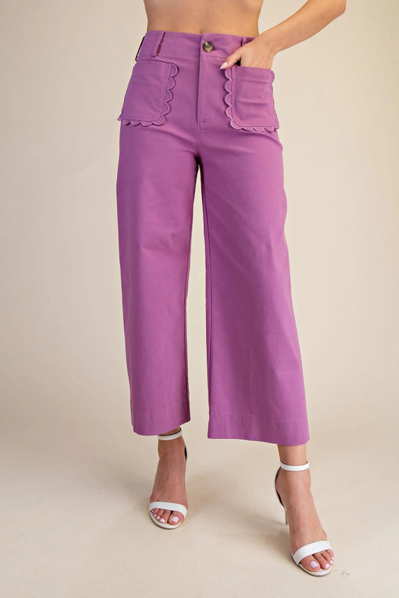 Glam Women's Colette Wide-Leg Scallop Pocket Pants - Lilac