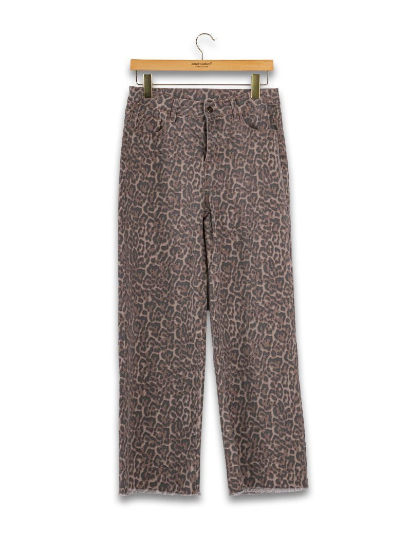 Simply Southern Women's Denim Leopard Print Pants