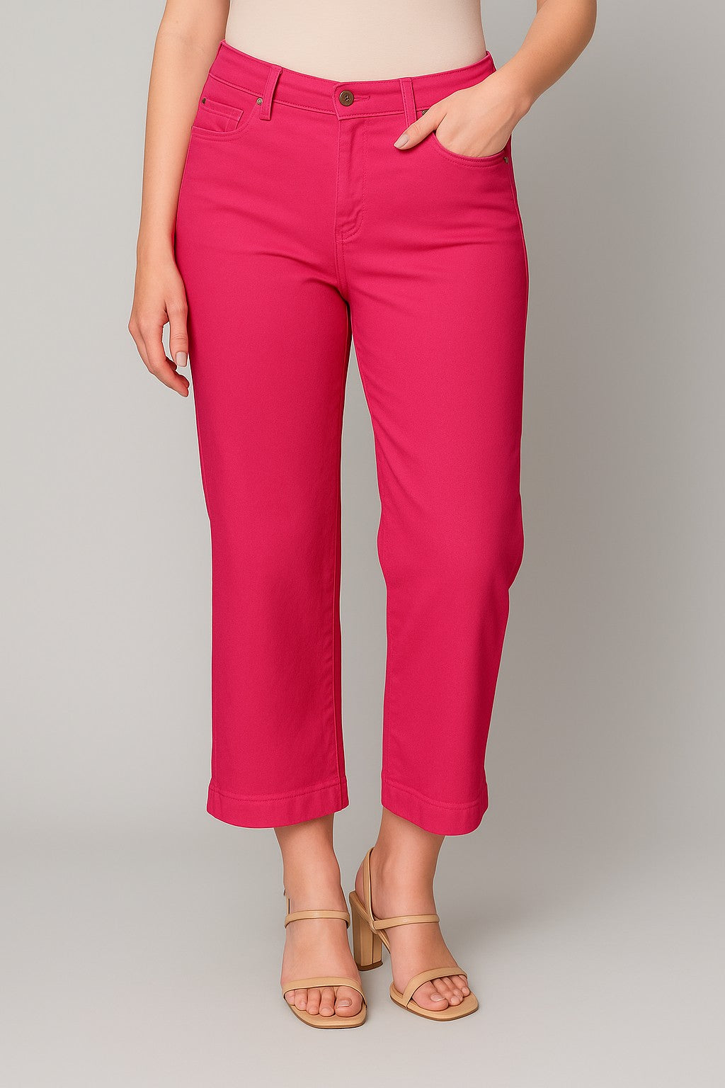 Pine Apparel Women's Cropped Wide Leg Jean -Vivid Berry