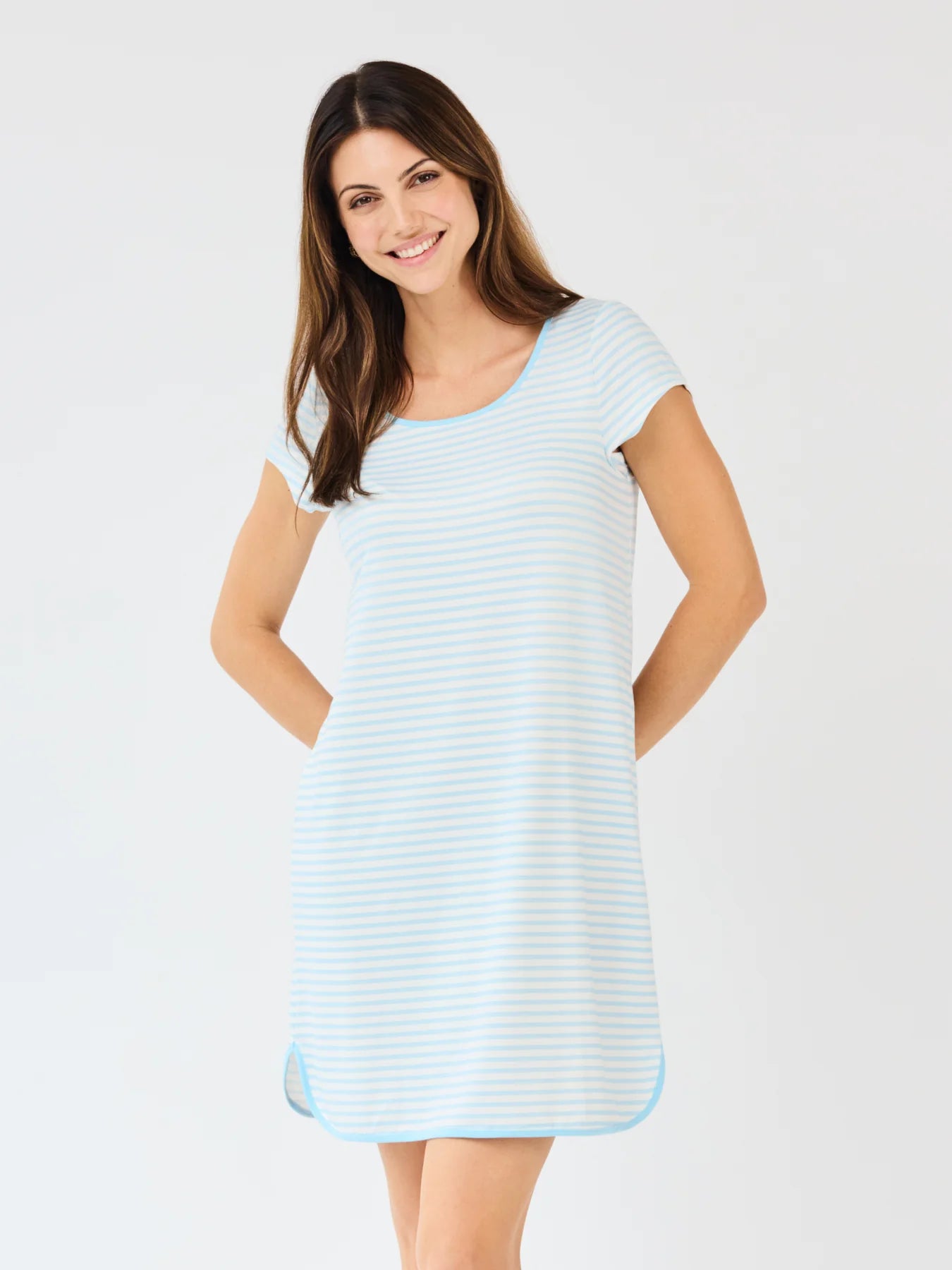 Mary Square Women's Melody Nightshirt - Blue + White Stripe