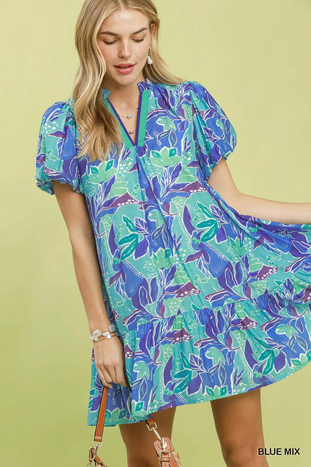 Umgee Women's Blue Tropical Floral Mini Dress