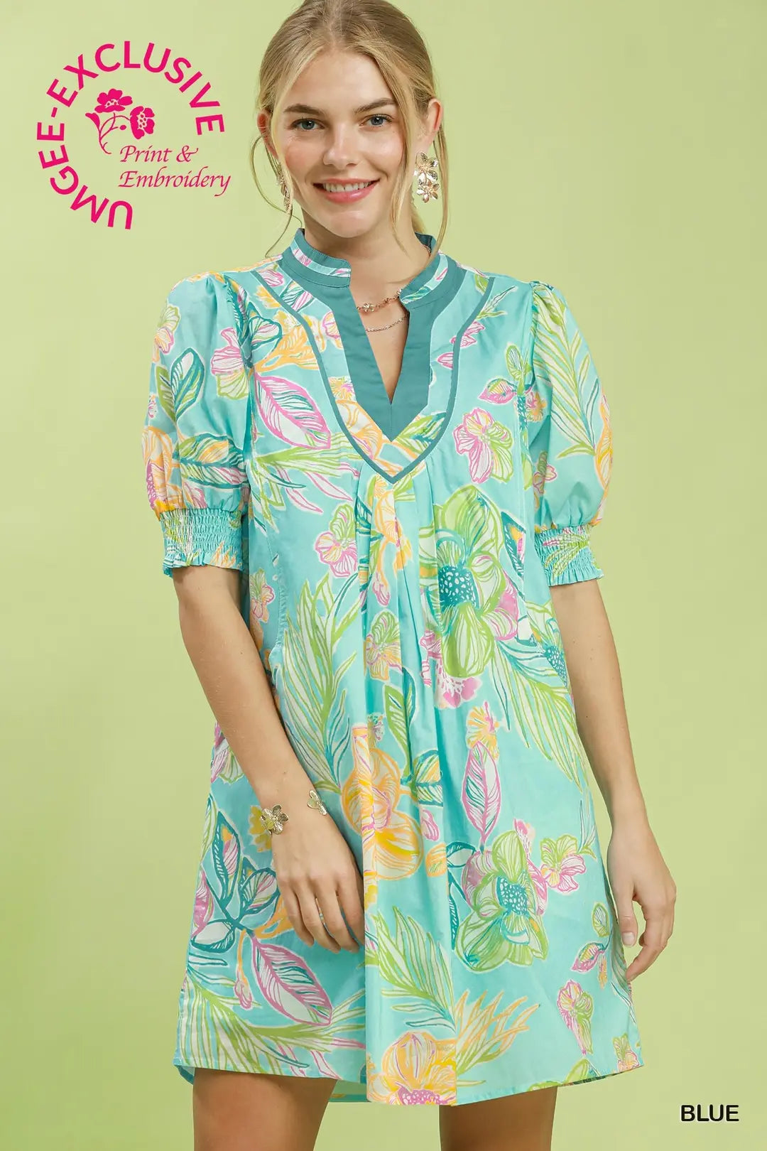 Umgee Women's Blue Botanical Mini Dress