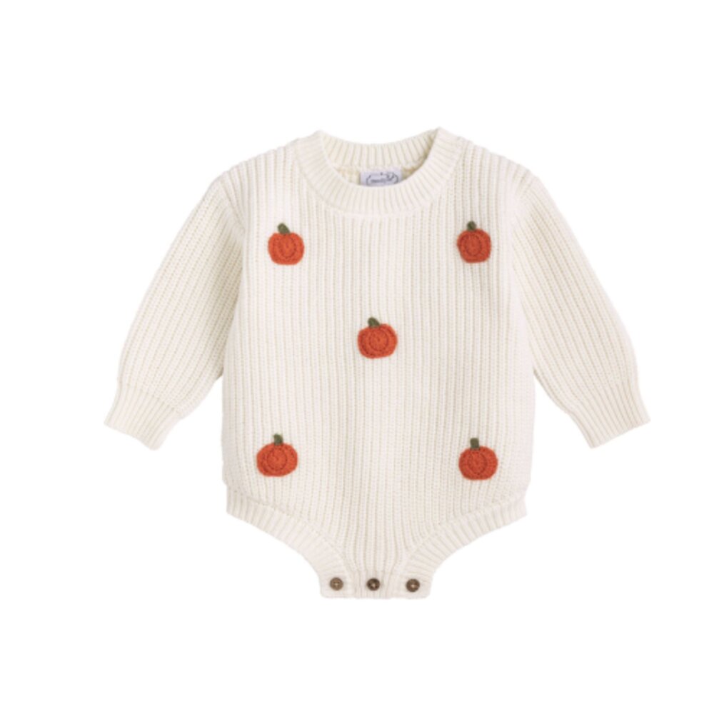 Mud Pie Infant Girls Ivory Pumpkin Sweater Bubble