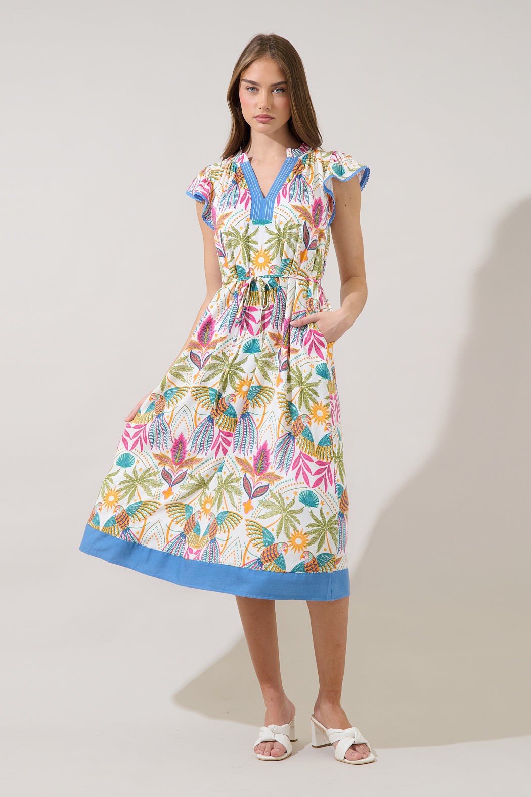 Sugar Lips Women's Adelina Shift Midi Dress Tropical