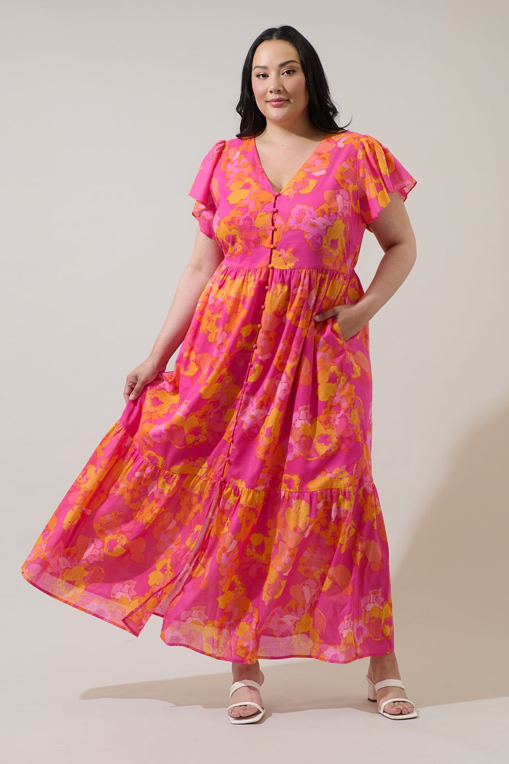 Sugar Lips Plus Size Women's Elaris Floral Blissa Button Midi Dress