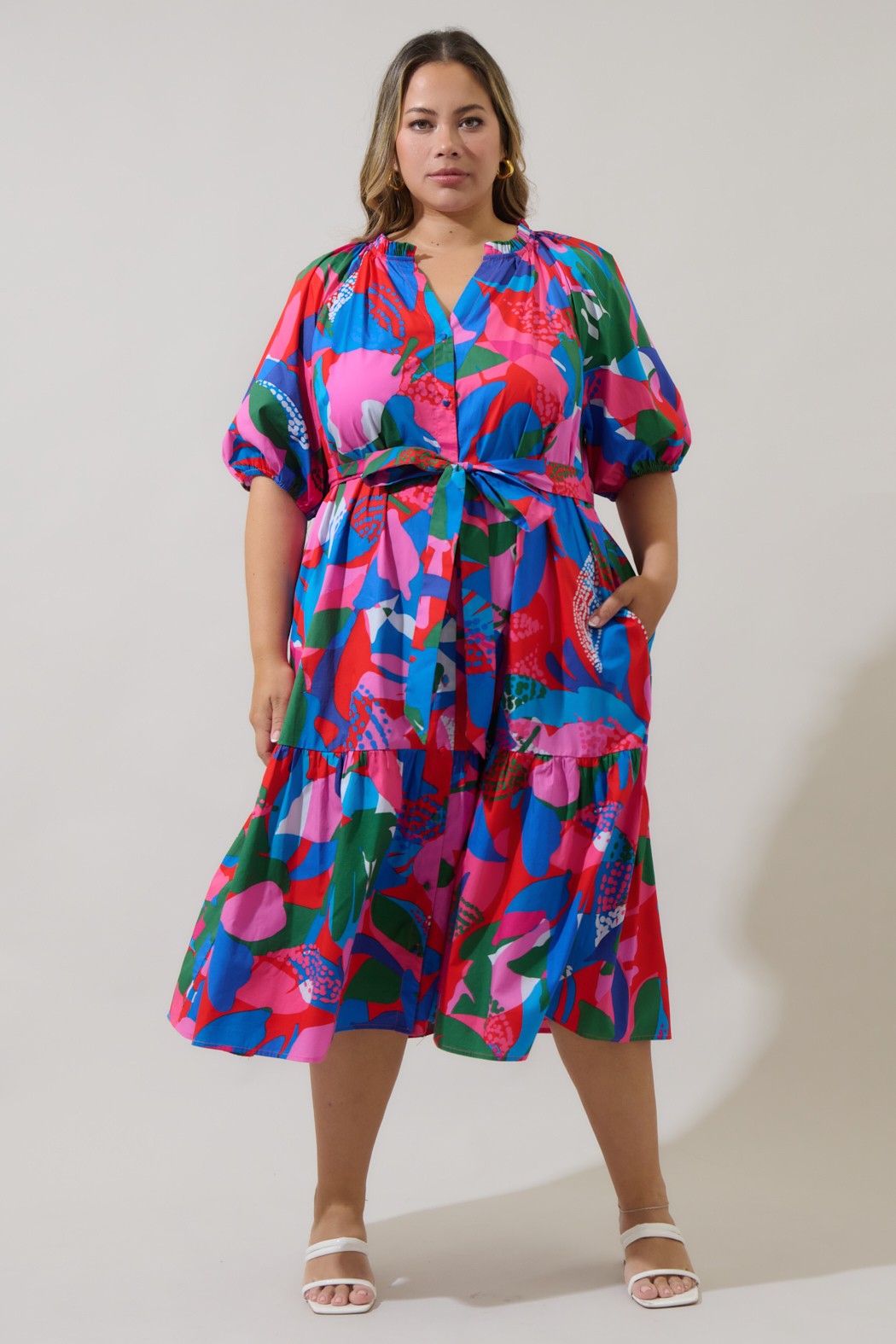 Sugar Lips Plus Size Women's Exene Floral Wynette Tiered Midi Dress