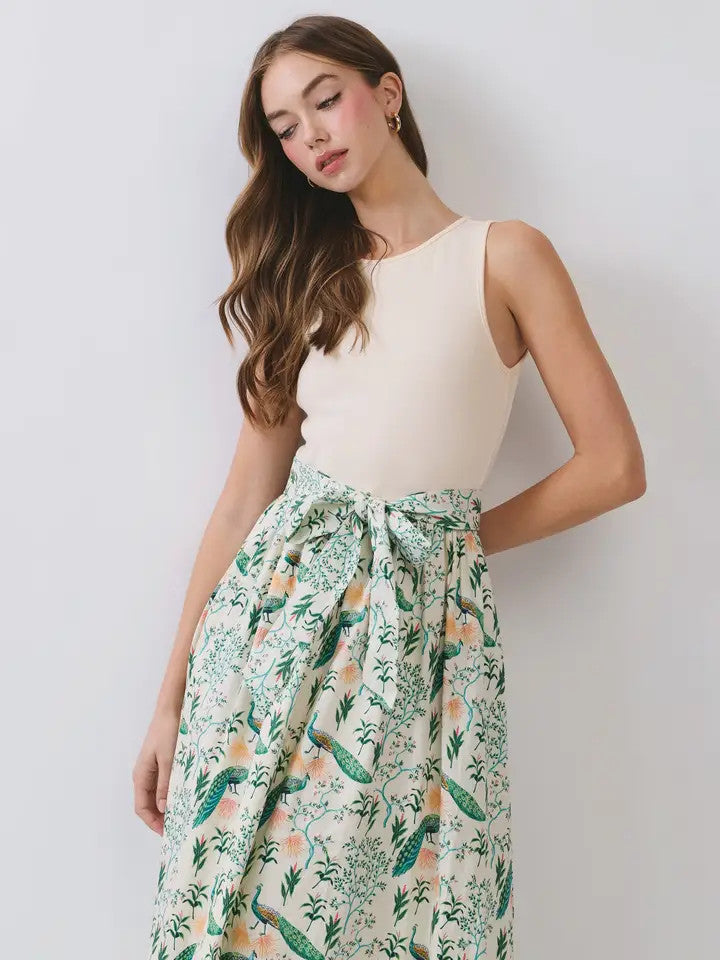 TCEC Women's Printed Contrast Bodice Maxi Dress