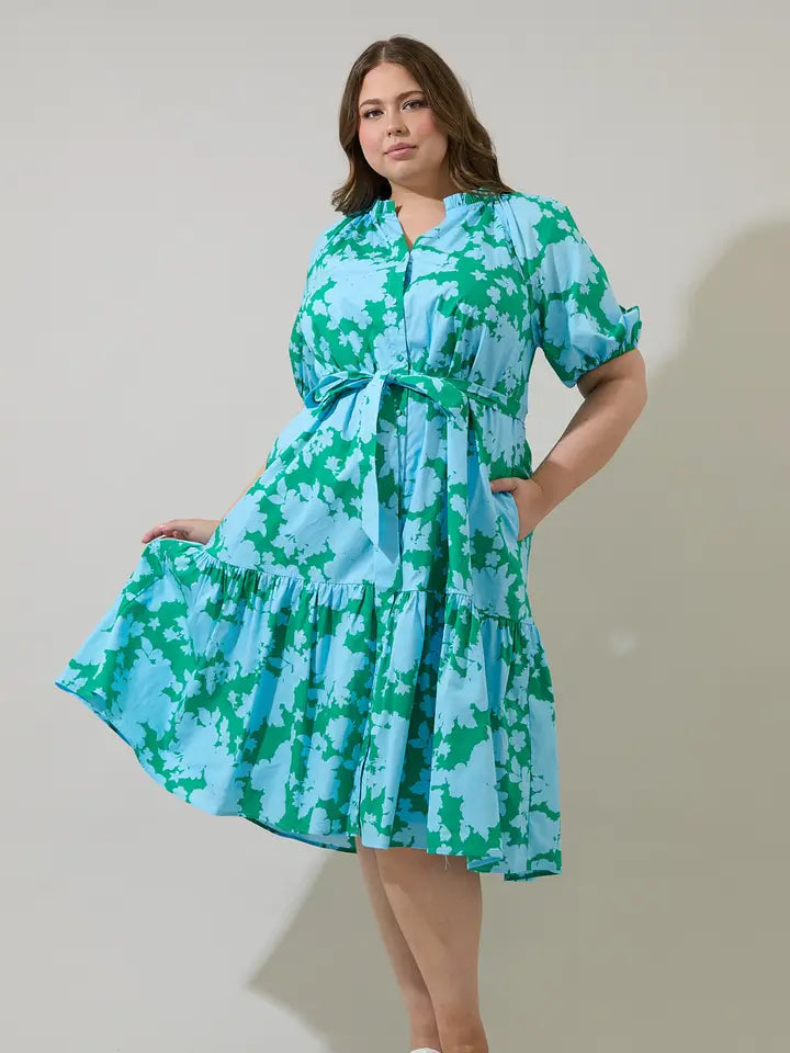Sugar Lips Plus Size Women's Riona Floral Wynette Tiered Midi Dress