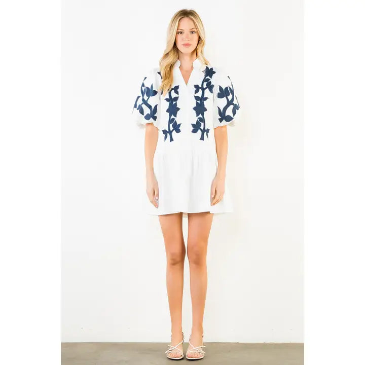 THML Women's Puff Sleeve Short Dress - White