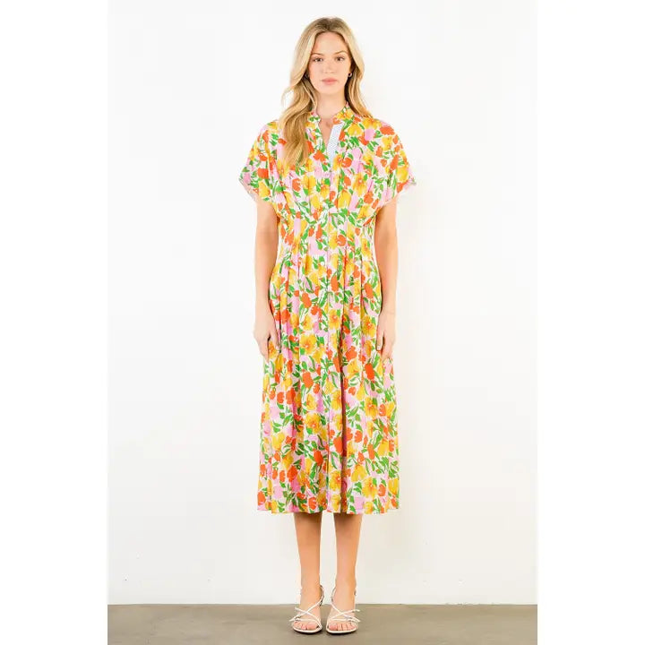 THML Women's Pink Floral Button Down Dress