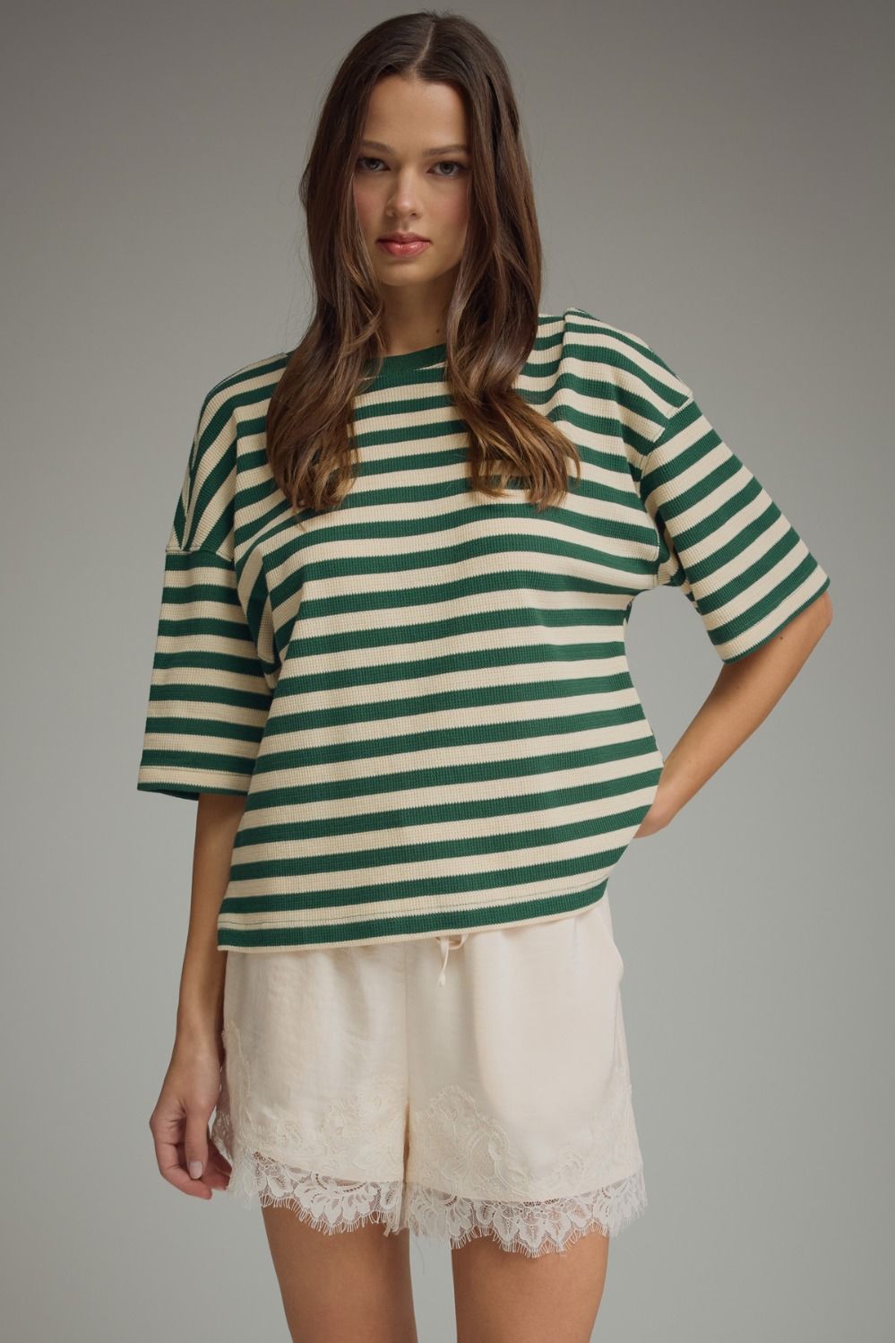 Entro Women's Green Striped Top